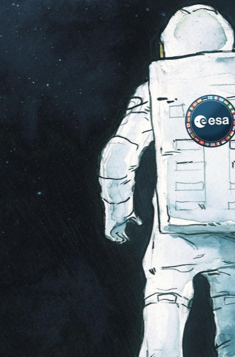 Moon Camp banner drawing with an astroanut by ESA Moon Camp banner drawing with an astroanut by ESA